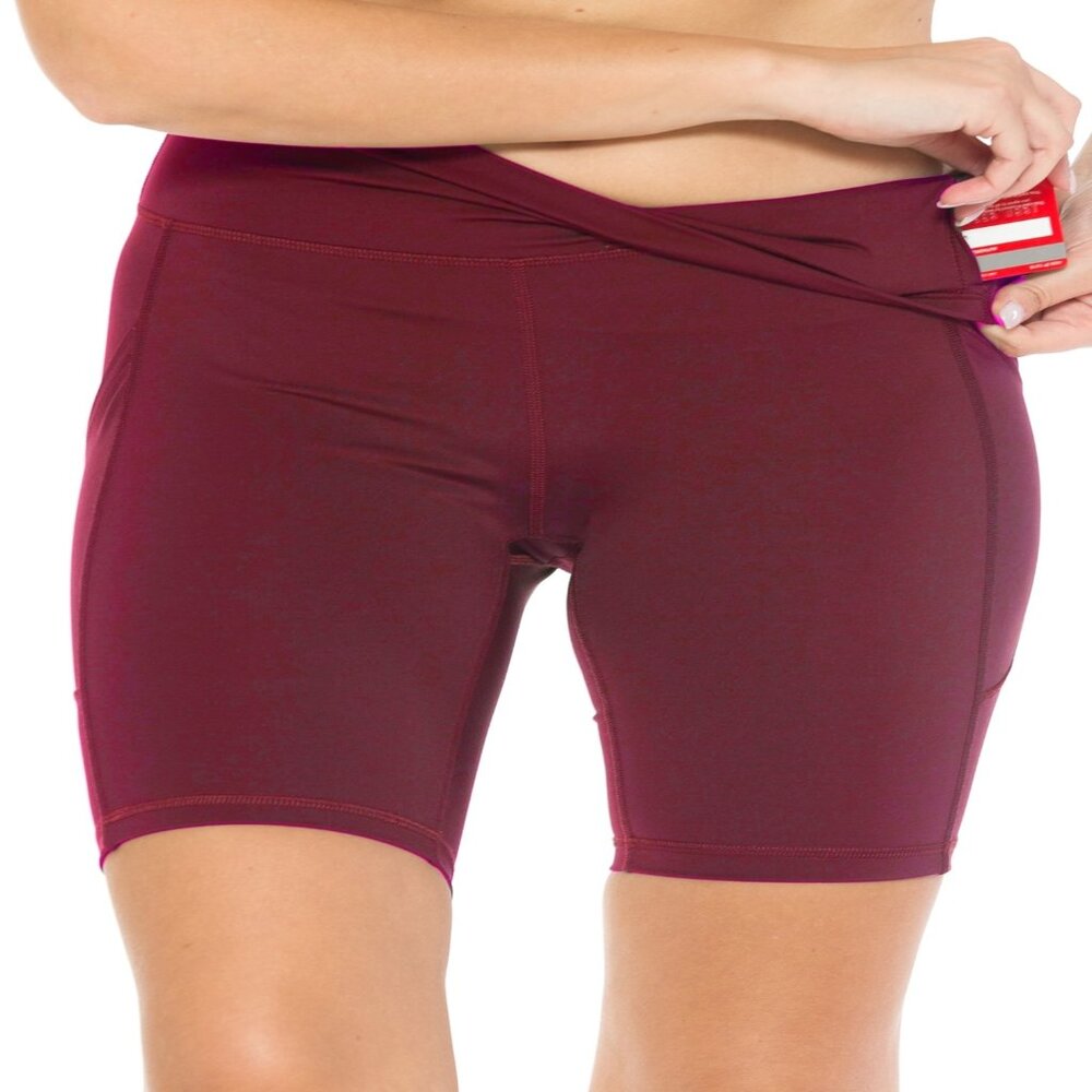 Premium 240GSM Fabric 8"Inseam Bike Shorts Phone & Card Pockets Burgundy S-XL